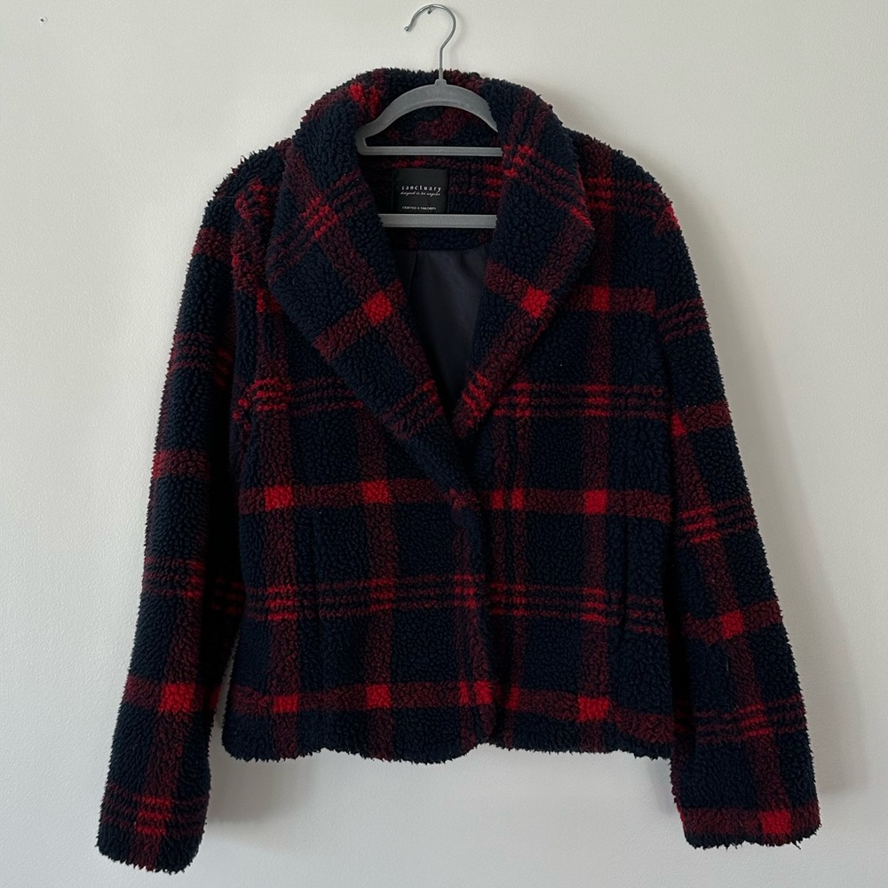 Sanctuary Red & Navy Plaid Coat